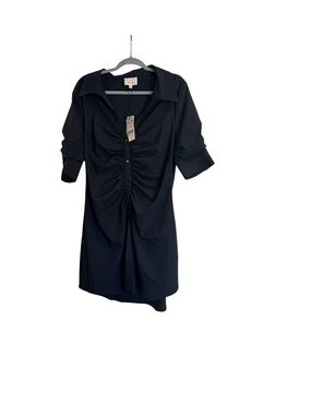 Cinq a sept Navy Ruched Front Mini Shirt Dress